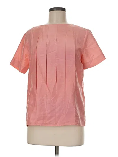 Pre-owned Carlisle Short Sleeve Silk Top Pink Solid Pattern Crew Neck Tops