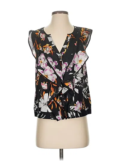 Pre-owned Carlisle Sleeveless Silk Top Black Plunge Neckline Tops