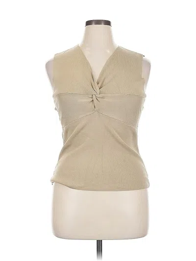 Pre-owned Carlisle Sleeveless Silk Top Tan Halter Neckline Tops In Brown
