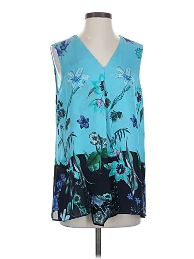 Pre-owned Carlisle Sleeveless Silk Top Teal V Neck Tops In Blue
