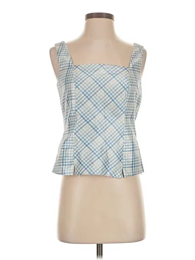 Pre-owned Carlisle Sleeveless Top Blue Checkered/gingham Pattern Square Neckline Tops