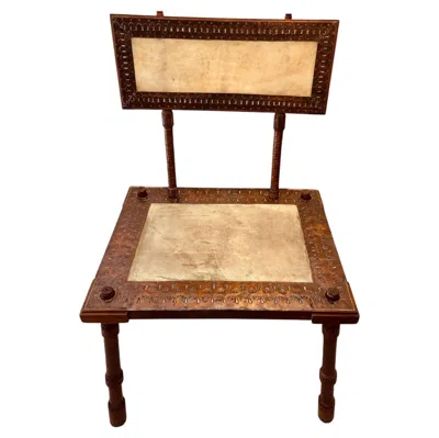 Pre-owned Carlo Bugatti (1856-1940), Chair, Wood, Parchment And Copper, Circa 1900. In Brown