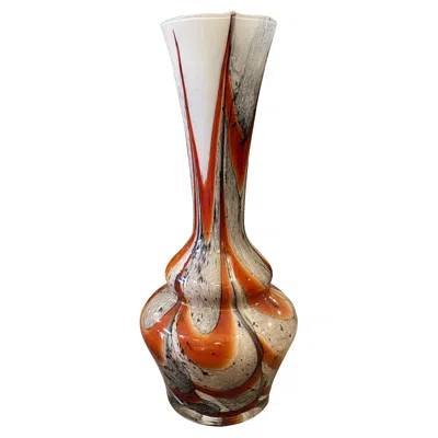 Pre-owned Carlo Moretti 1970s  For Opaline Florence Orange And Gray Opaline Glass Vase