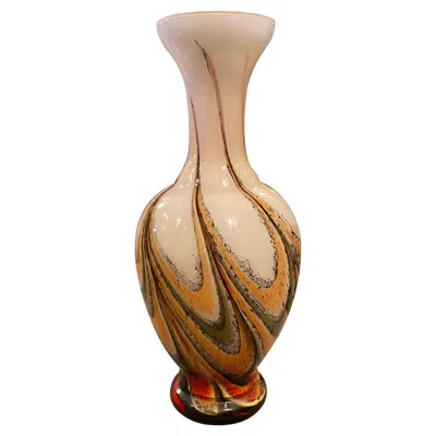 Pre-owned Carlo Moretti 1970s  Mid-century Modern Orange And Brown Glass Italian Vase