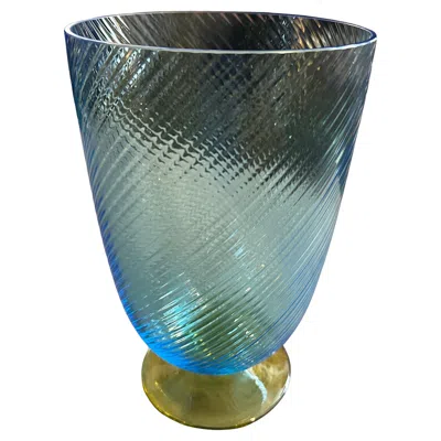 Pre-owned Carlo Moretti 1980s Modern Blue And Yellow Murano Glass Vase By