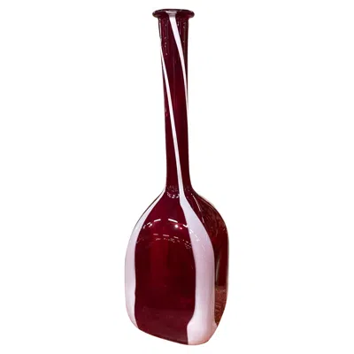 Pre-owned Carlo Moretti 1980s Modernist Red And White Tall Murano Glass Bottle Vase By