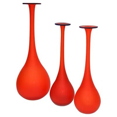 Pre-owned Carlo Moretti 3 Nesting Vases Moretti Style Translucent Red & Blue Satin Glass Bud Vases Italy