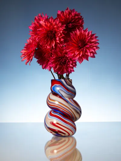 Carlo Moretti Archive Revival Pagur Hand-blown Marbled Murano Glass Vase  Abask Luxury Gift In Multi