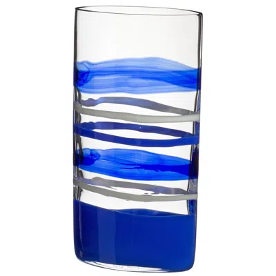 Pre-owned Carlo Moretti Arco  Contemporary Murano Mouth Blown Glass Vase In Blue