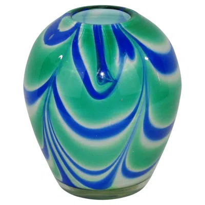 Pre-owned Carlo Moretti Blue, Green & White Murano Glass Vase By , Italy 1990s