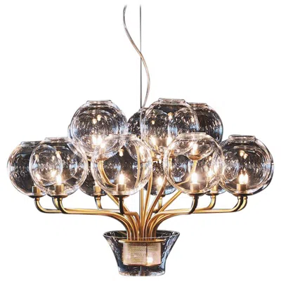 Pre-owned Carlo Moretti Boblu  Contemporary Murano Clear And Gold Glass Chandelier In Brown