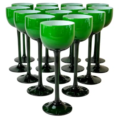 Pre-owned Carlo Moretti Cased Emerald Green Cocktail Or Liquor Glasses, Set Of 14