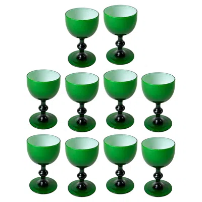 Pre-owned Carlo Moretti Cased Emerald Green Cordial Or Liquor Glassware, Set Of 10