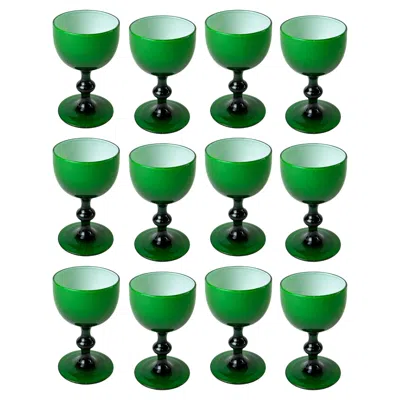 Pre-owned Carlo Moretti Cased Emerald Green Cordial Or Liquor Glassware, Set Of 12