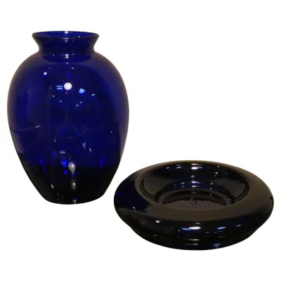 Pre-owned Carlo Moretti Cobalt Blue Vase And Ashtray Set By , 1990s