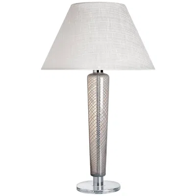 Pre-owned Carlo Moretti Faro  Contemporary Mouth Blown Murano Grey/white Glass Table Lamp In Transparent