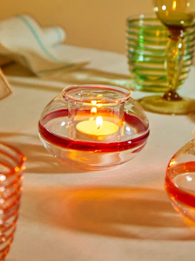 Carlo Moretti Hand-blown Murano Glass Tealight Holder  Abask Luxury Gift In Red