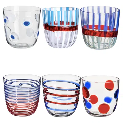 Pre-owned Carlo Moretti I Diversi Set Of 6 Blue/red Glasses N. 1 In Gray