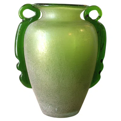 Pre-owned Carlo Moretti Italian Venetian  Green Murano Scavo Art Glass Vase