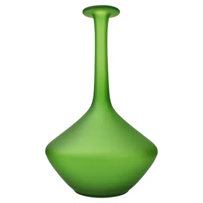 Pre-owned Carlo Moretti Large  Glass Vase Green Scavo Etched Murano Studio Art Glass
