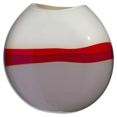 Pre-owned Carlo Moretti Large Eclissi Vase In Red, Ivory, And Grey By  In Gray