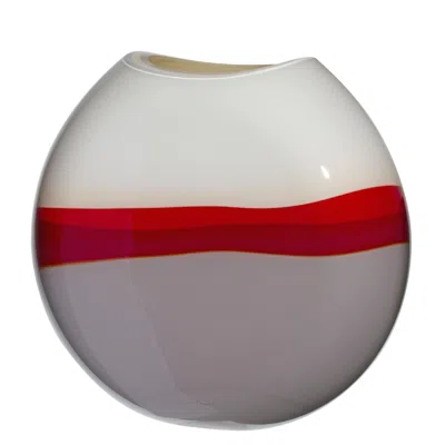 Pre-owned Carlo Moretti Large Eclissi Vase In Red, Ivory, And Grey By  In Gray