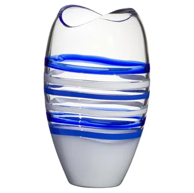 Pre-owned Carlo Moretti Large Ellisse Vase In Blue And White By