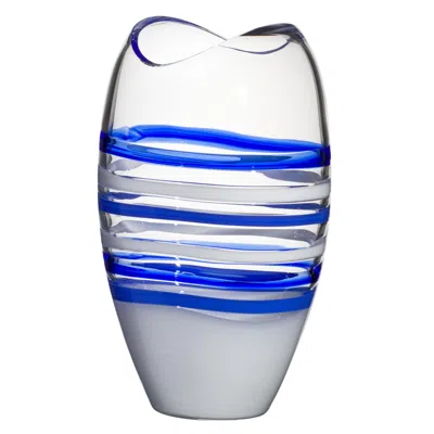 Pre-owned Carlo Moretti Large Ellisse Vase In Blue And White By