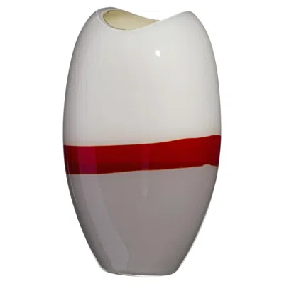 Pre-owned Carlo Moretti Large Ellisse Vase In Grey, Red, And Ivory By  In White