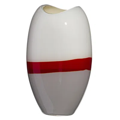 Pre-owned Carlo Moretti Large Ellisse Vase In Grey, Red, And Ivory By  In White