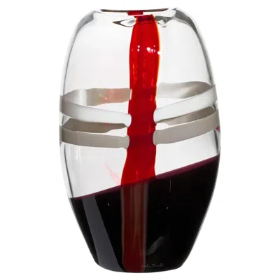 Pre-owned Carlo Moretti Large Ellisse Vase In Ivory, Red And Black Streaks By
