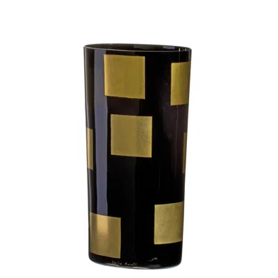 Pre-owned Carlo Moretti Large Mosaico Vase In Black And Gold By