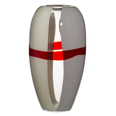 Pre-owned Carlo Moretti Large Ogiva Vase In Grey, White And Red By