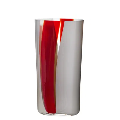 Pre-owned Carlo Moretti Large Ovale Vase In Red, White, And Grey By  In Gray