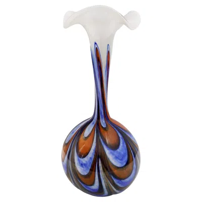Pre-owned Carlo Moretti Large Postmodern Orange, White And Blue Glass Vase By Opaline Florence, Italy