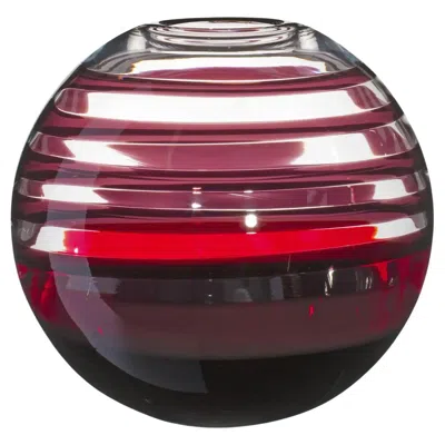 Pre-owned Carlo Moretti Large Sfera Vase In Black And Red Streaks By