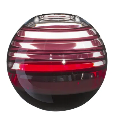 Pre-owned Carlo Moretti Large Sfera Vase In Black And Red Streaks By