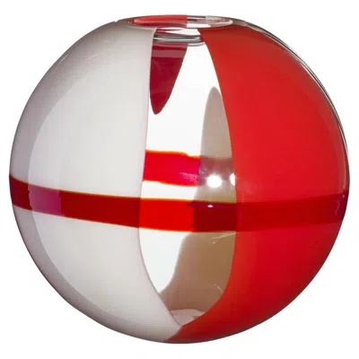 Pre-owned Carlo Moretti Large Sfera Vase In Orange, Red, And Ivory By  In White