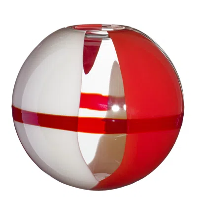 Pre-owned Carlo Moretti Large Sfera Vase In Orange, Red, And Ivory By  In White