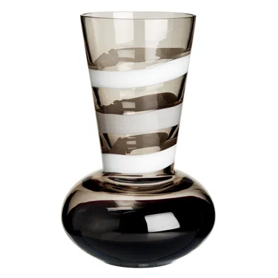 Pre-owned Carlo Moretti Large Troncosfera Vase In White, Grey, And Black By