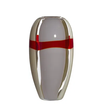 Pre-owned Carlo Moretti Medium Ogiva Vase In Grey, White, And Red By