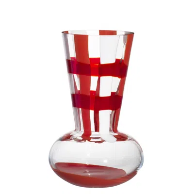 Pre-owned Carlo Moretti Medium Troncosfera Vase In Orange, Ivory And Red By  In White