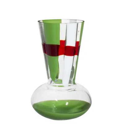 Pre-owned Carlo Moretti Medium Troncosfera Vase In Red, Green, And White By