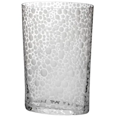 Pre-owned Carlo Moretti Millebolle  Contemporary Murano Clear Glass Hand Etched Vase In Transparent