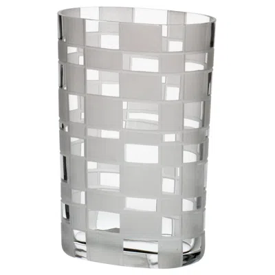 Pre-owned Carlo Moretti Milleriquadri  Contemporary Murano Clear Glass Hand Etched Vase In Transparent