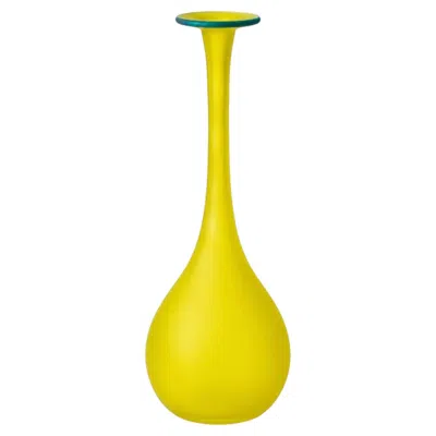 Pre-owned Carlo Moretti Murano Satinato Yellow And Blue Glass Pencil-neck Vase, Italy