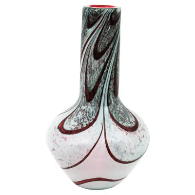 Pre-owned Carlo Moretti Murano White Red Stripes Art Glass Vase, 1960s