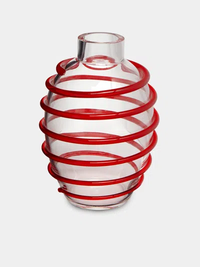 Carlo Moretti Nunki Hand-blown Murano Glass Vase  Abask Luxury Gift In Red