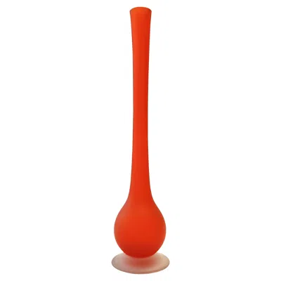 Pre-owned Carlo Moretti Orange Blown And Etched Glass Tulip Vase By , Italy