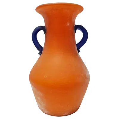 Pre-owned Carlo Moretti Orange Murano Glass Scavo Vase By , Signed By Author, Italy 1970s